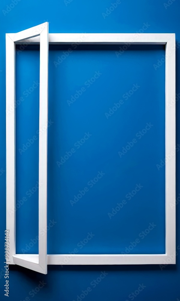 Aufkleber two white frames are attached to a solid blue background, with one frame slightly open