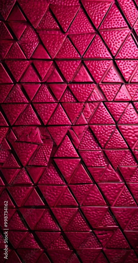 Poster a close-up view textured surface composed of numerous triangular shapes in a vibrant red color The triangles are arranged in a grid-like pattern, creating a