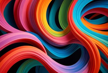 Naklejka premium a vibrant abstract composition of overlapping curved lines in a variety of bright colors, including red, orange, yellow, green, blue, and purple, creating a dynamic and