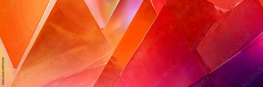 Aufkleber a vibrant abstract composition of overlapping triangular shapes in various shades of orange, pink, and purple, creating a dynamic and visually striking pattern