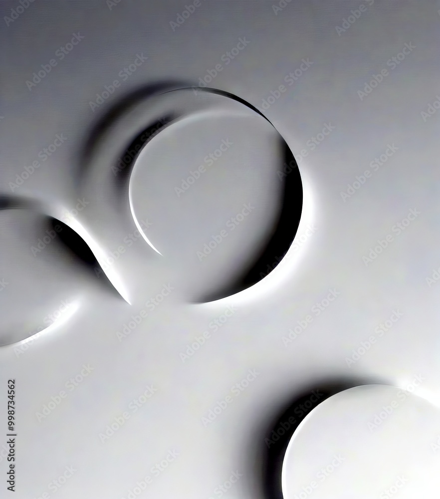 Leinwandbilder a minimalist design with a white background and three abstract shapes: a large circle, a smaller circle, and a curved line