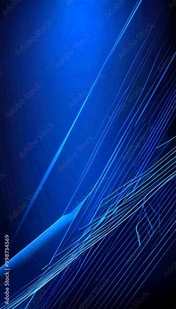 Poster a dark blue background with diagonal lines of varying thicknesses and directions, creating a sense of movement and dynamism
