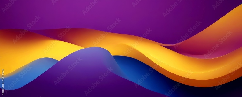Aufkleber a vibrant abstract composition of overlapping curved lines in various shades of purple, yellow, and blue, creating a dynamic and visually striking effect