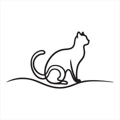one line Cat silhouette on white background
