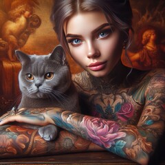 Pretty woman holding a cat