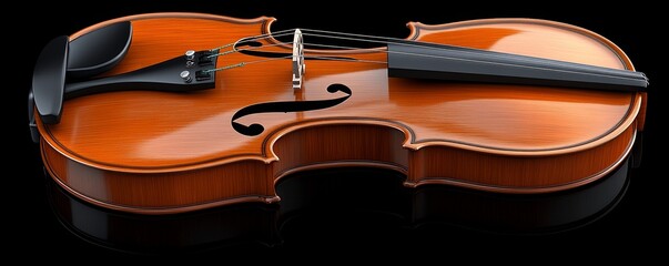 Fototapeta premium An elegant violin displayed on a black background, showcasing its fine craftsmanship and rich wood tones.