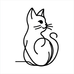 one line Cat silhouette on white background
