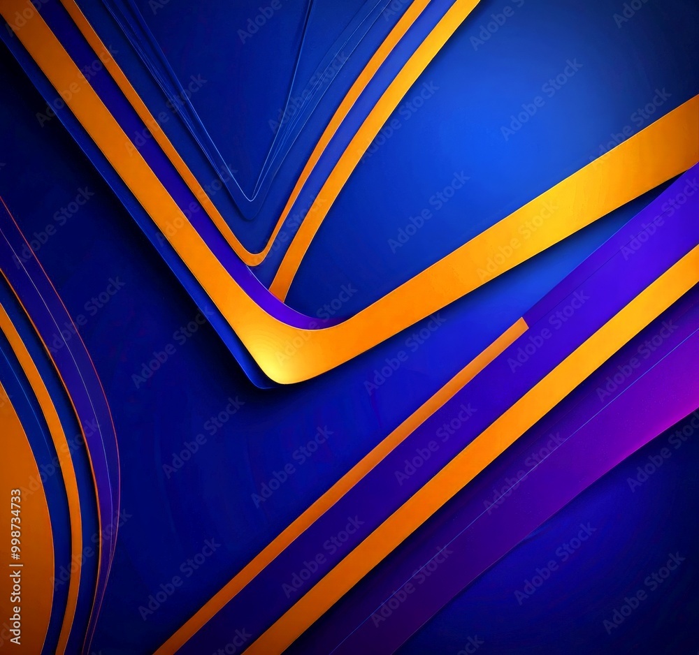 Poster a striking abstract composition of intersecting lines in various shades of blue and gold, creating a dynamic and visually captivating pattern