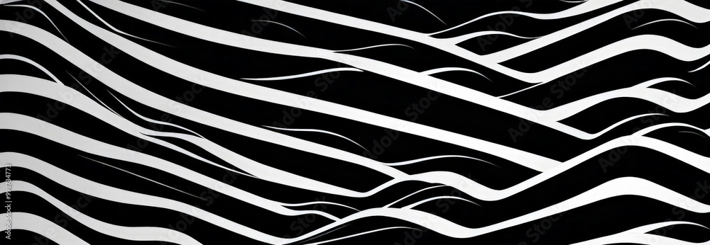 Poster a black and white abstract pattern composed of diagonal lines and curves, creating a sense of movement and dynamism