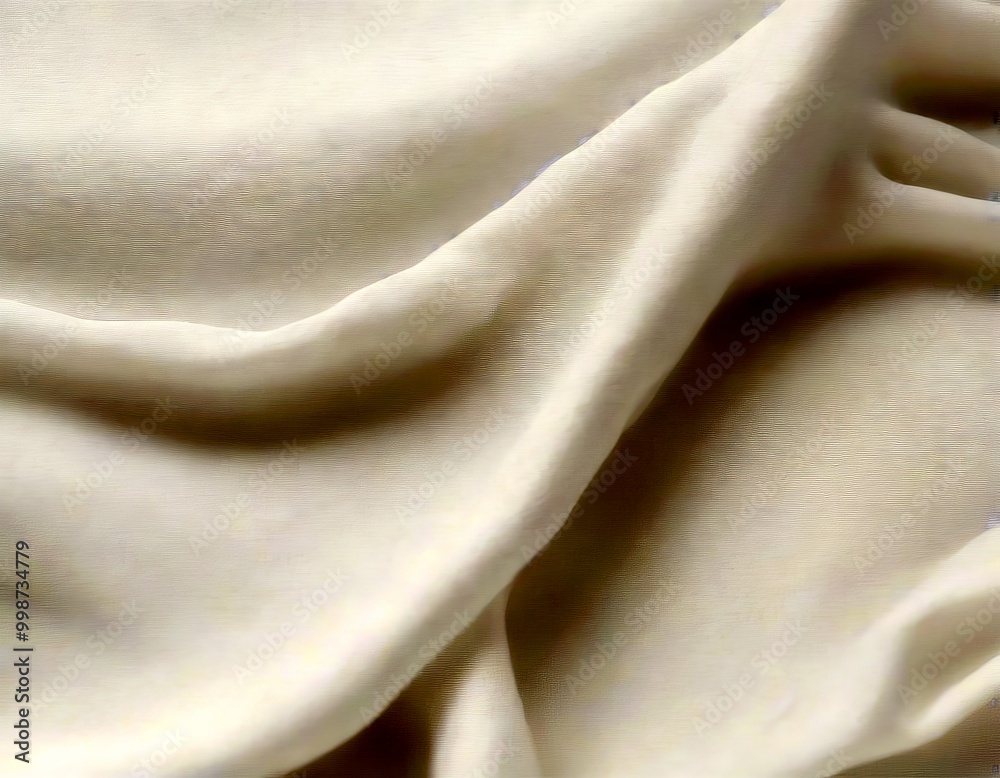 Poster a close-up view white fabric, possibly silk, with a smooth, flowing texture the fabric appears to be