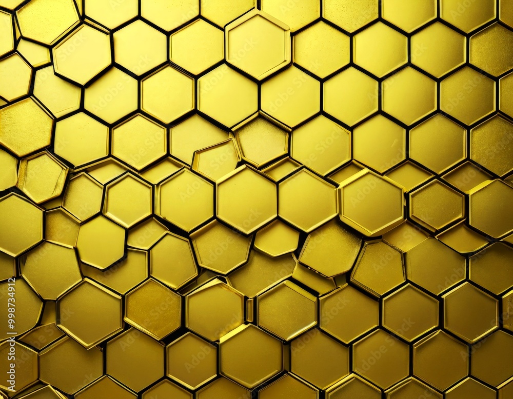 Poster a repeating pattern of golden hexagonal shapes, creating a visually striking and geometric design