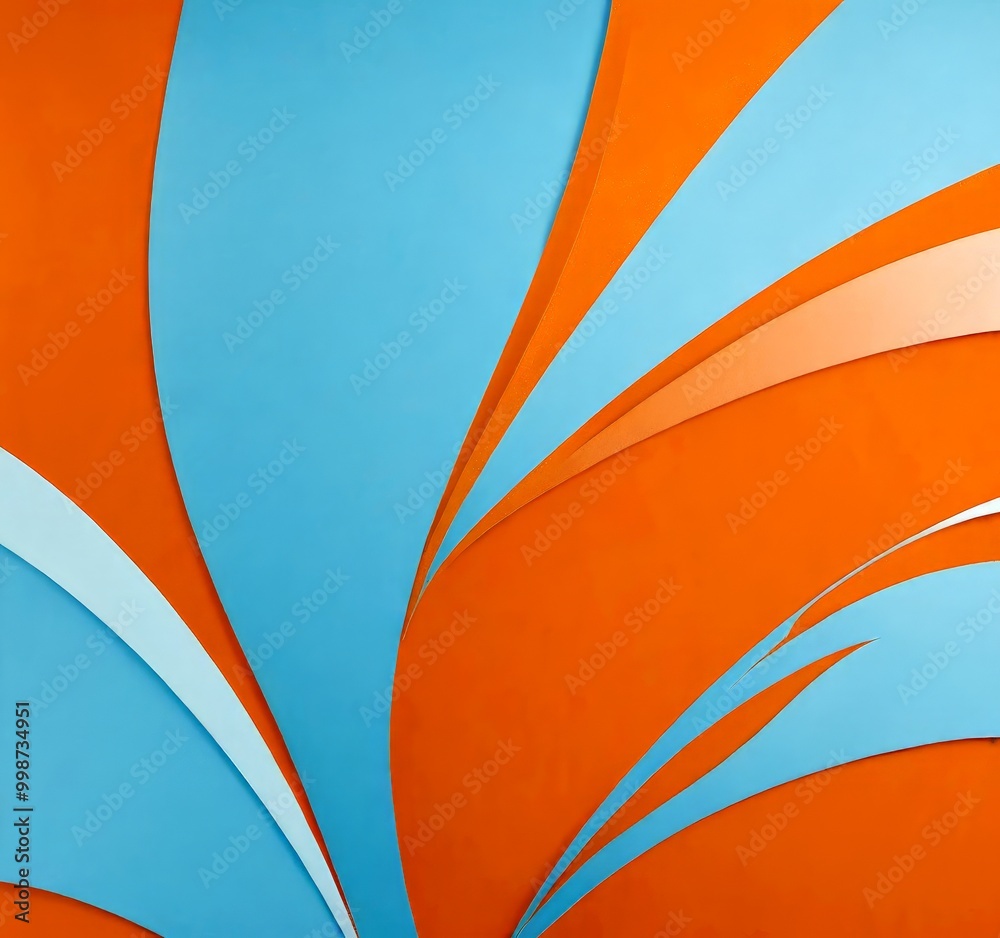 Poster a vibrant abstract composition of overlapping curved lines in shades of blue and orange, creating a dynamic and visually striking pattern