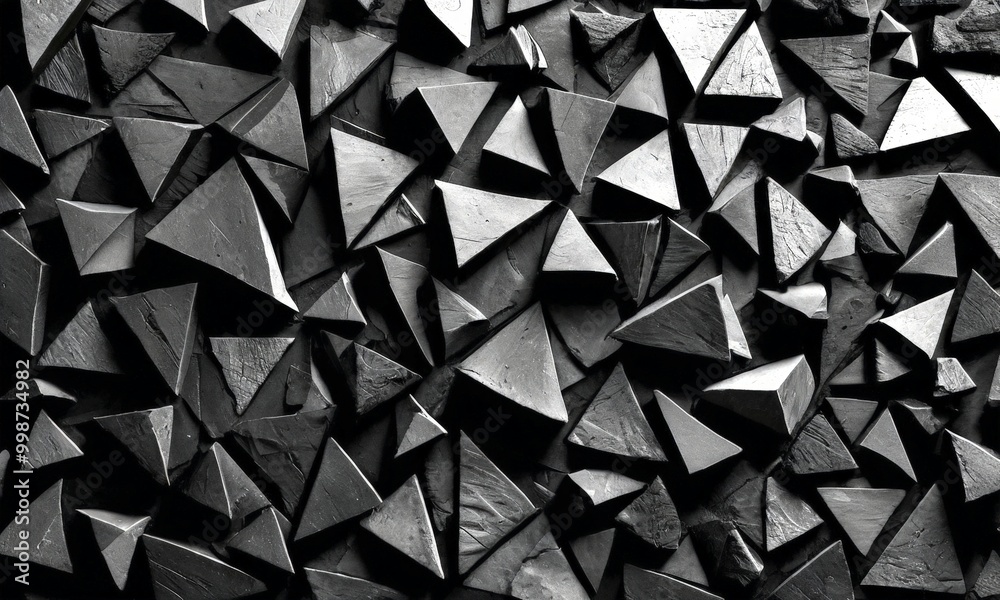 Aufkleber A black and white pattern of irregularly shaped triangular objects, varying in size and orientation, creating a textured and visually striking composition