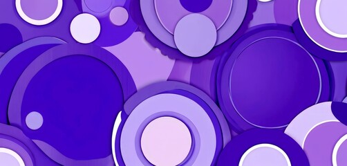 a vibrant abstract composition of overlapping circles in various shades of purple, ranging from light to dark, creating a dynamic and visually striking pattern