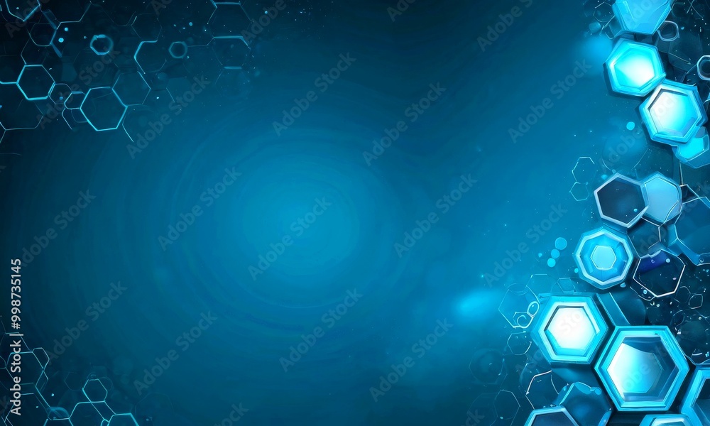 Poster a dark blue background with a repeating pattern of hexagonal shapes in various shades of blue, creating a sense of depth and complexity