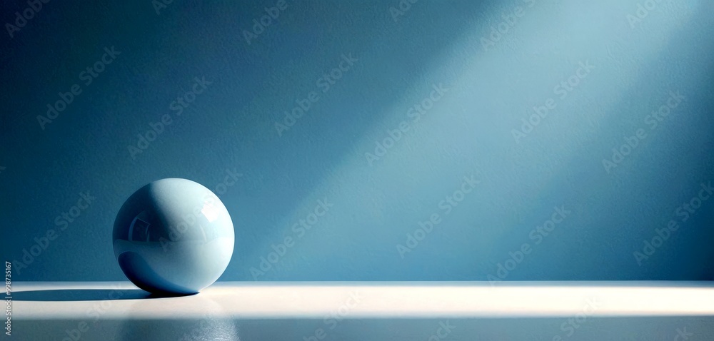 Poster A white sphere rests on a white surface, casting a shadow on the right side of the The background is a gradient of blue, transitioning from a darker shade at the top to