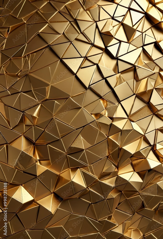 Poster a gold-colored mosaic composed of numerous triangular shapes, creating a visually striking and intricate pattern