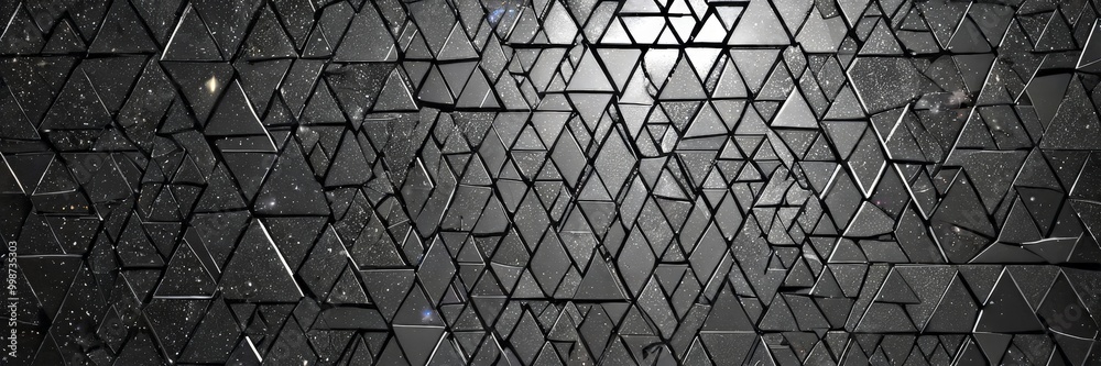 Leinwandbilder a dark, abstract pattern composed of numerous black triangles arranged in a grid-like fashion The triangles are scattered throughout the frame, creating