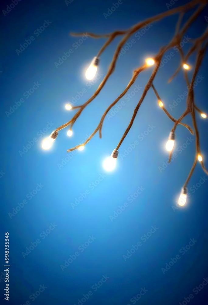 Aufkleber Twinkling lights adorn the branches tree against a deep blue backdrop, creating a serene and enchanting atmosphere