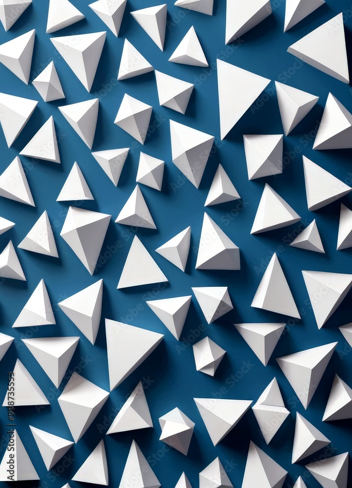 Leinwandbilder a pattern of white triangles arranged in a grid-like fashion against a blue background the triangles
