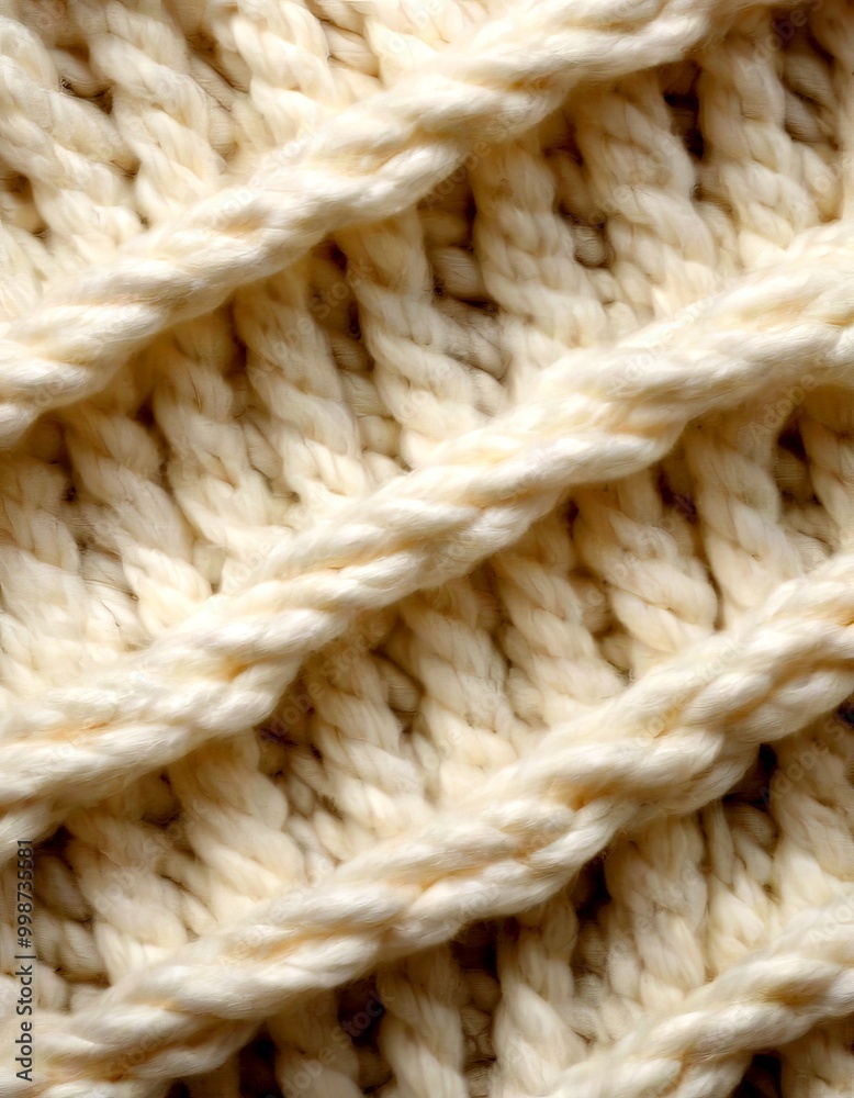 Poster a close-up view of a crocheted or knitted fabric, showcasing the intricate interlocking stitches and