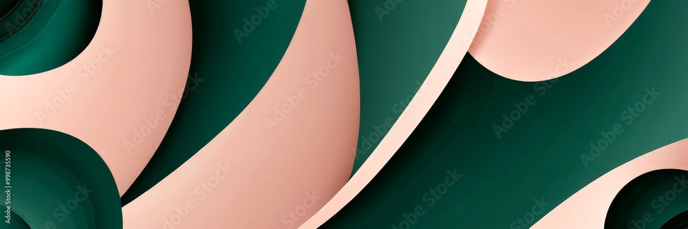 Fototapete a vibrant abstract composition of overlapping curved lines in shades of green and pink, creating a dynamic and visually striking pattern