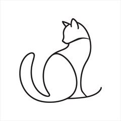 one line Cat silhouette on white background
