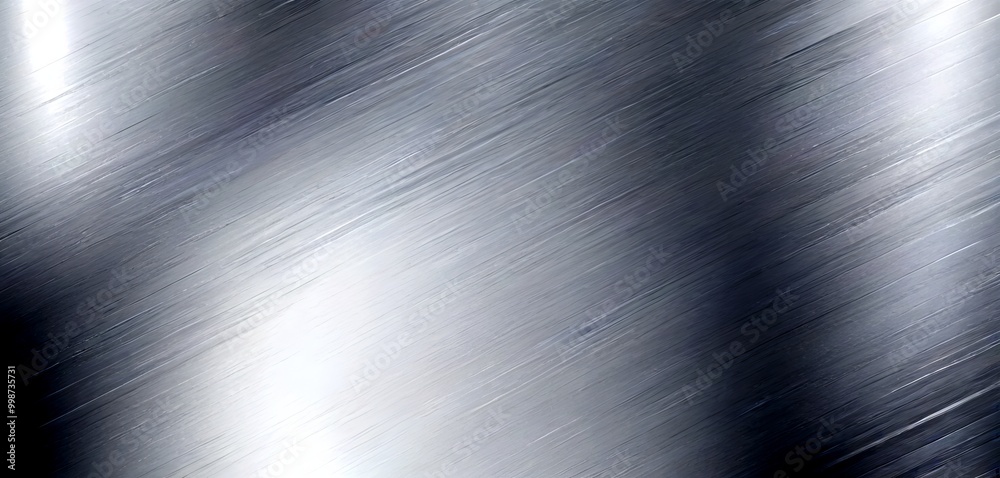 Poster a close-up view metallic surface with a diagonal pattern of silver or gray lines, creating a textured and reflective appearance