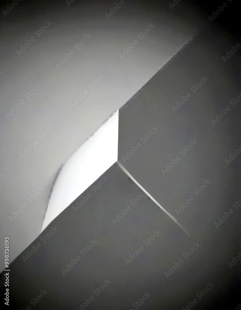 Poster a minimalist white geometric shape with a diagonal line cutting across it, set against a plain white