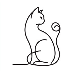 one line Cat silhouette on white background
