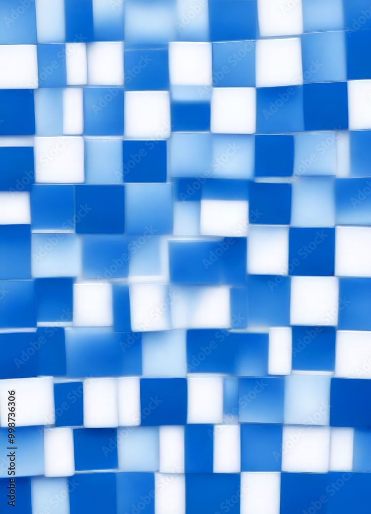 Fototapete a blurred, abstract pattern composed of overlapping blue and white squares, creating a sense of depth and texture
