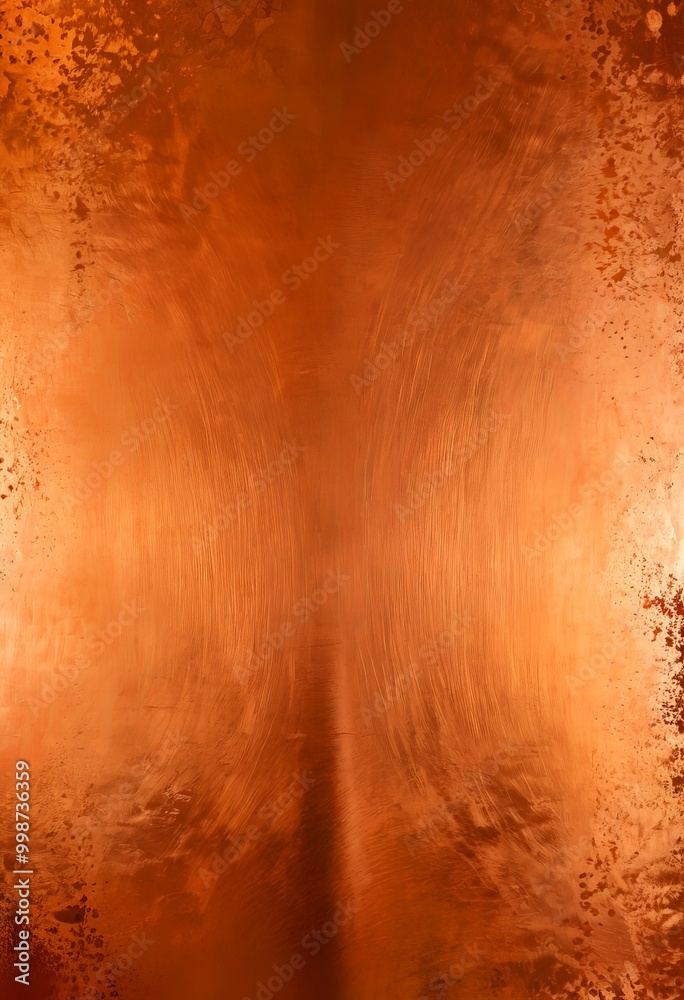 Poster a textured copper surface with a warm, reddish-brown hue, featuring a central vertical line and a subtle pattern of small circular splatters on the right side