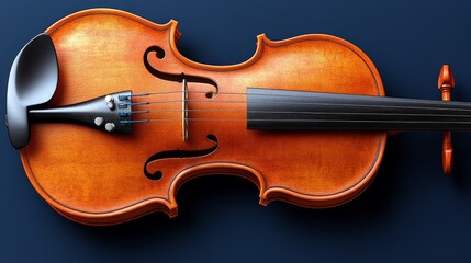 Fototapeta premium Close-up view of a beautifully crafted violin, showcasing its elegant design and warm wooden tones against a dark backdrop.