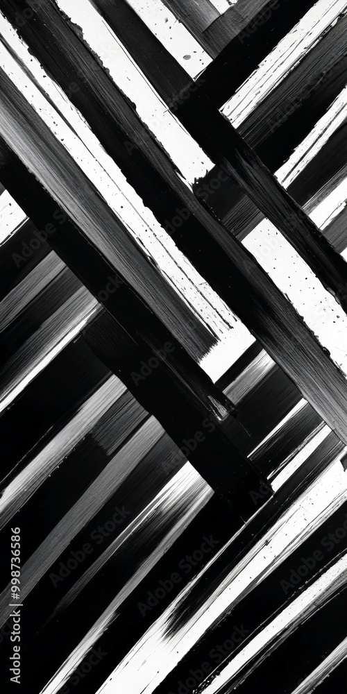 Poster a black and white abstract composition featuring diagonal lines and brushstrokes, creating a dynamic and visually striking pattern