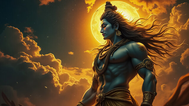 Divine Meditation of Shiva Under Cosmic Lights