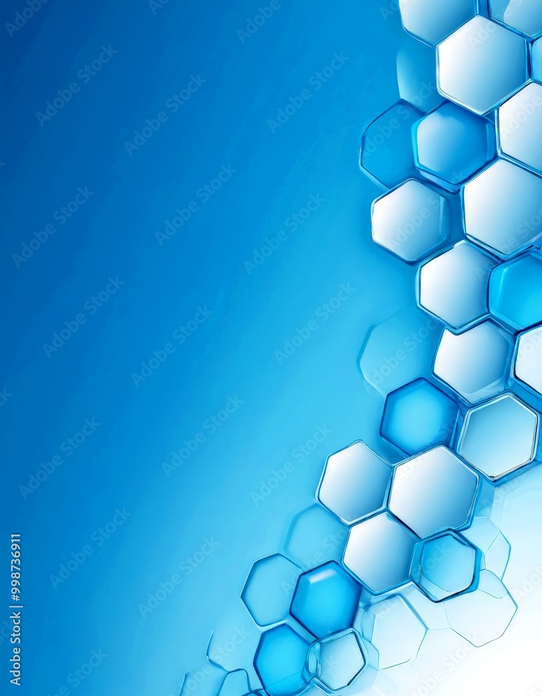 Poster a gradient of blue and white hexagonal shapes arranged in a diagonal pattern, creating a visually striking and abstract design