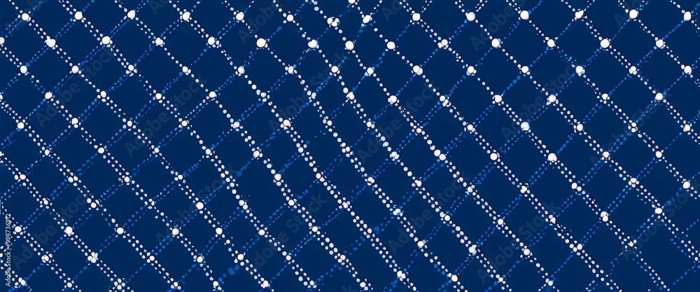 Poster a diagonal pattern of white dots on a navy blue background, creating a repeating geometric design