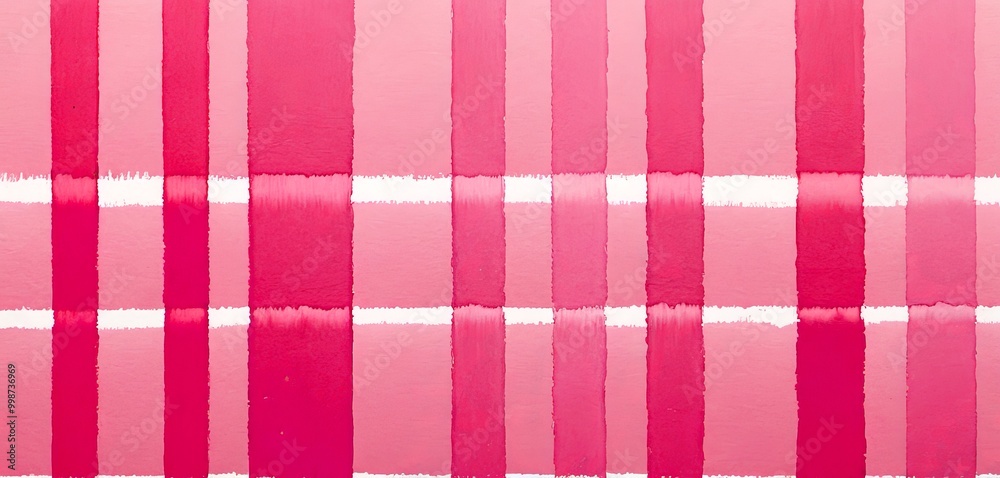 Poster a close-up view pink and white striped pattern, with vertical stripes of varying widths and horizontal stripes of varying widths