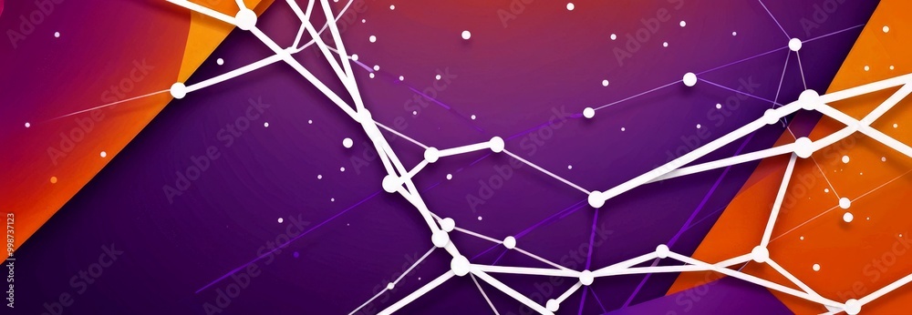 Leinwandbilder a digital illustration network of interconnected lines and dots, set against a gradient background transitioning from purple to orange The lines and