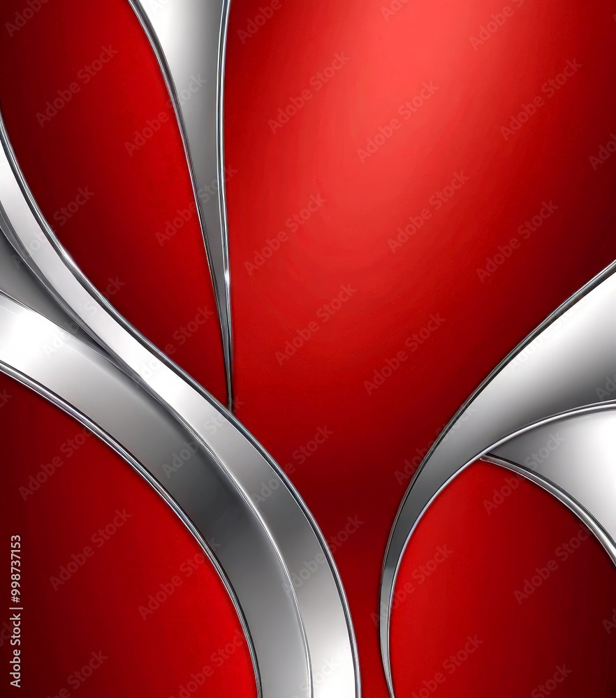 Poster a striking abstract composition of red and silver curved lines, creating a dynamic and visually captivating pattern