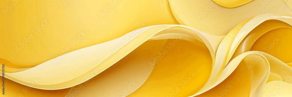 Poster a close-up view of abstract, flowing shapes in a vibrant yellow color, creating a dynamic and visually striking composition