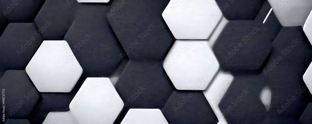 Poster a repeating pattern of white hexagonal shapes arranged in a grid-like fashion against a dark gray background
