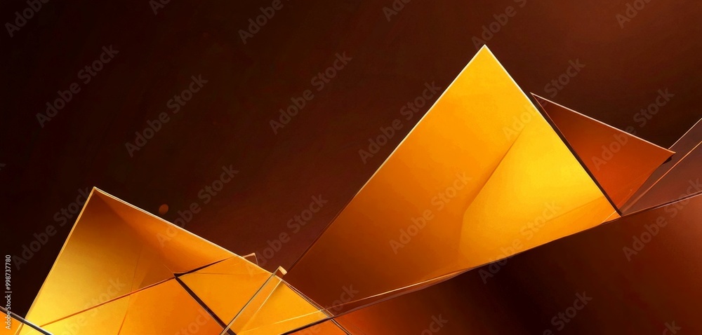 Aufkleber a dark brown background with a geometric pattern of overlapping triangular shapes in varying shades of yellow and orange, creating a sense of depth and complexity