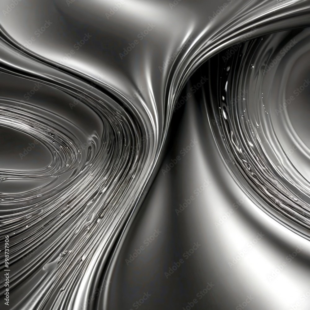 Aufkleber a close-up view metallic surface with a swirling, abstract pattern of curved lines and droplets, creating a sense of movement and fluidity