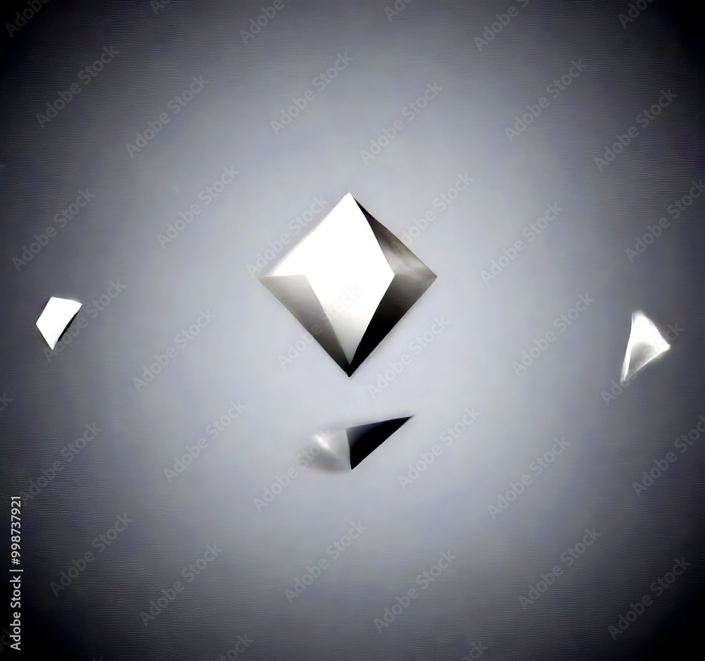 Aufkleber Three white pyramids are floating in a gray background, creating a sense of movement and dynamism