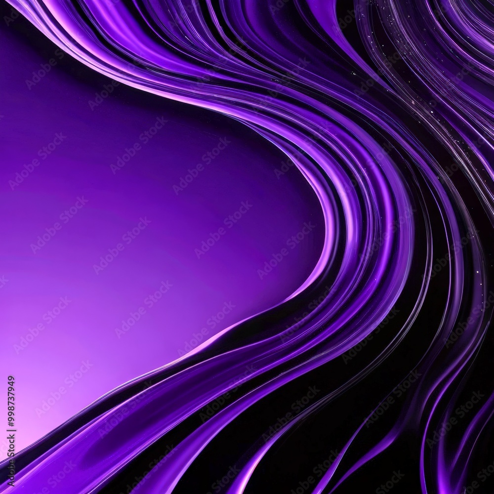 Poster a striking abstract composition of curved lines in shades of purple and black, creating a sense of movement and dynamism