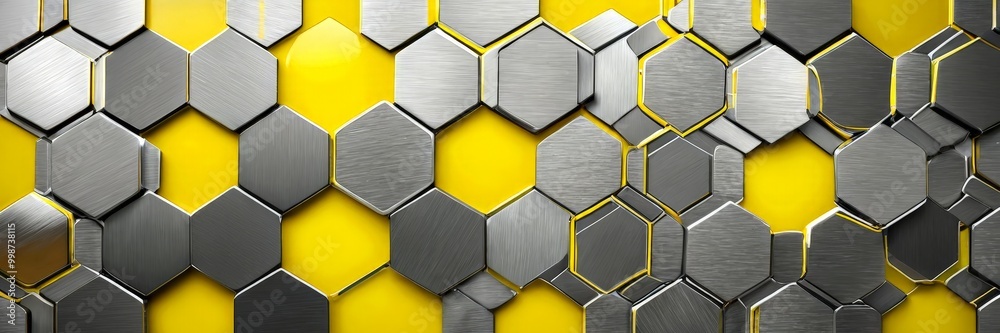 Aufkleber a repeating pattern of hexagonal shapes in various shades of gray and yellow, creating a visually striking and geometric design