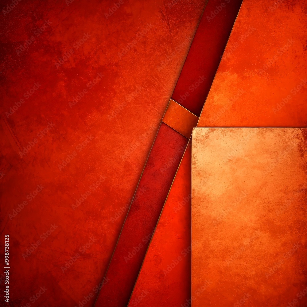 Aufkleber Abstract geometric composition featuring overlapping red and orange shapes, creating a sense of depth and texture