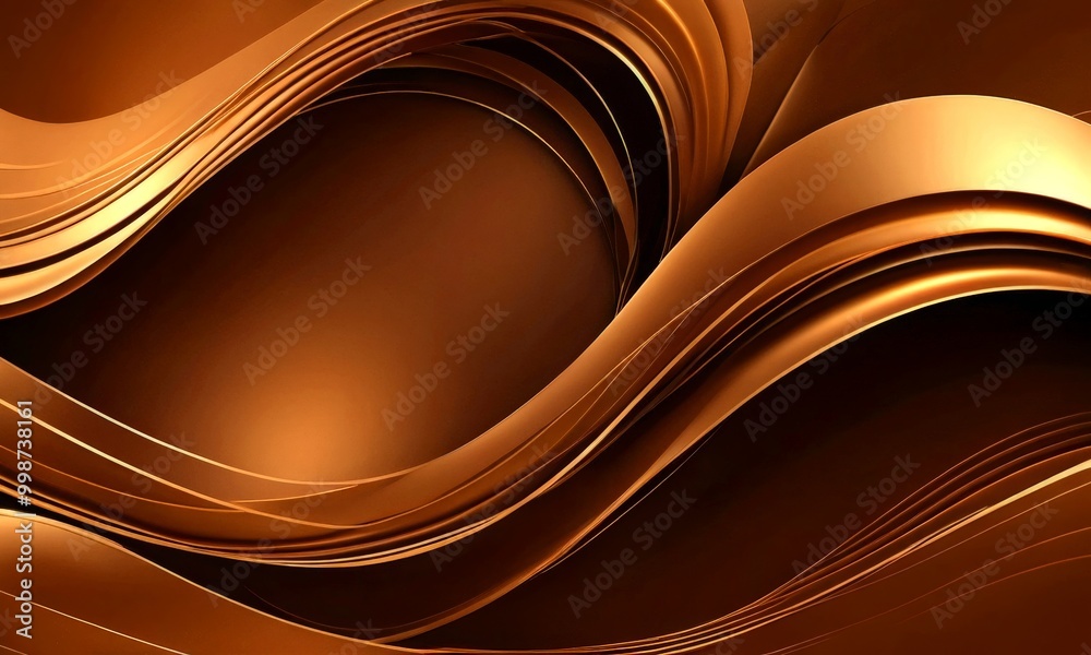 Poster a rich, abstract design with a gradient of brown and gold colors The design consists of curved lines and shapes that create a sense of movement and fluidity The background