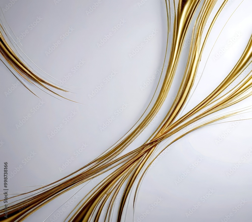 Poster a white background with a diagonal arrangement of gold lines that curve and overlap, creating a sense of movement and dynamism